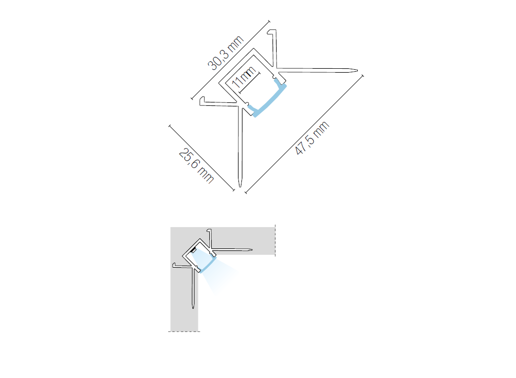 Profilo ANGLE in alluminio per installazione angolare ad incasso 2 metri - FT-FeelThe
