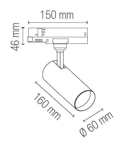 JET ALTO LUMEN aluminium track light with three-phase adapter