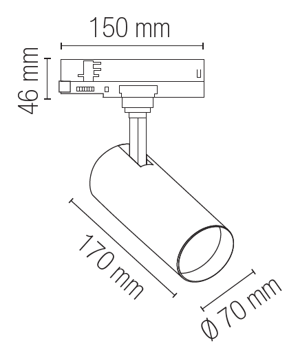 JET ALTO LUMEN aluminium track light with three-phase adapter