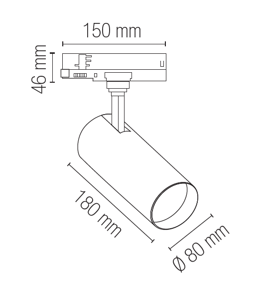 JET ALTO LUMEN aluminium track light with three-phase adapter