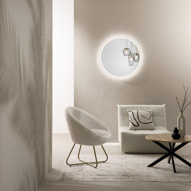 Specchio ORONERO tondo con illuminazione a LED, CCT, pulsante touch, pellicola antideflagrante