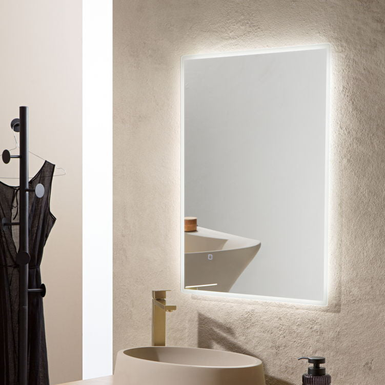 Specchio FRAME con illuminazione a LED, rettangolare con angoli smussati, CCT 3 temperature, touch dimming