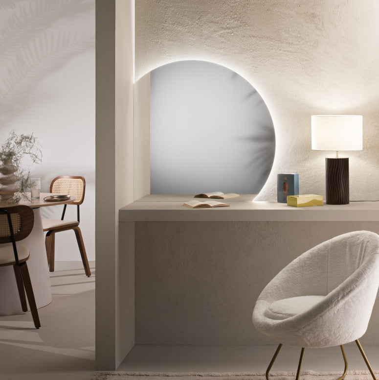 Specchio SUNSET con illuminazione a LED, tondo con doppio taglio a 90°, CCT 2 temperature