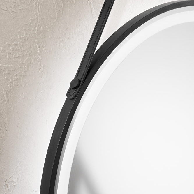 Specchio BELT tondo con illuminazione a LED, fascia in pelle, CCT, Nero